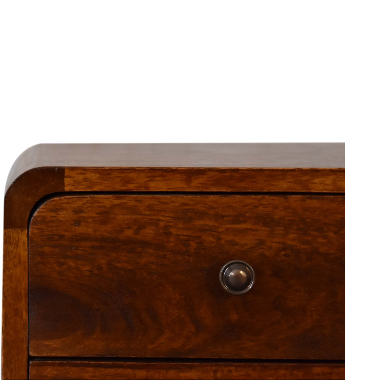 Mini Chestnut Curved Bedside Table - Luxe Home Comforts