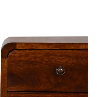 Mini Chestnut Curved Bedside Table - Luxe Home Comforts