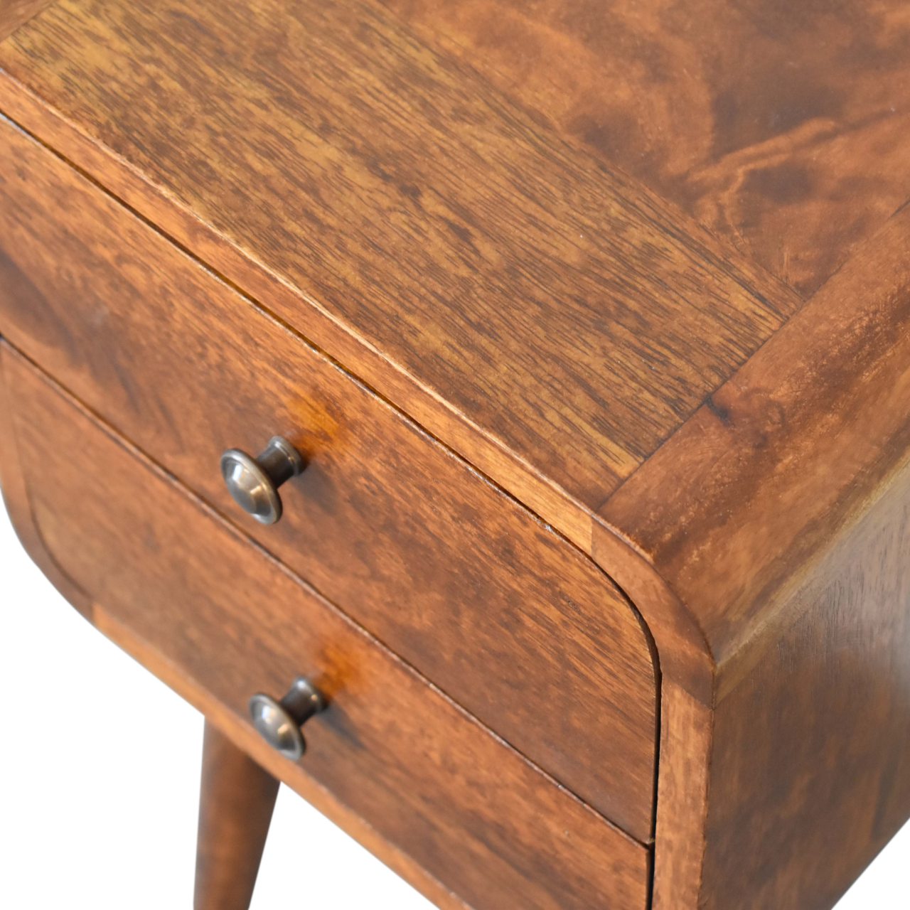 Mini Chestnut Curved Bedside Table - Luxe Home Comforts