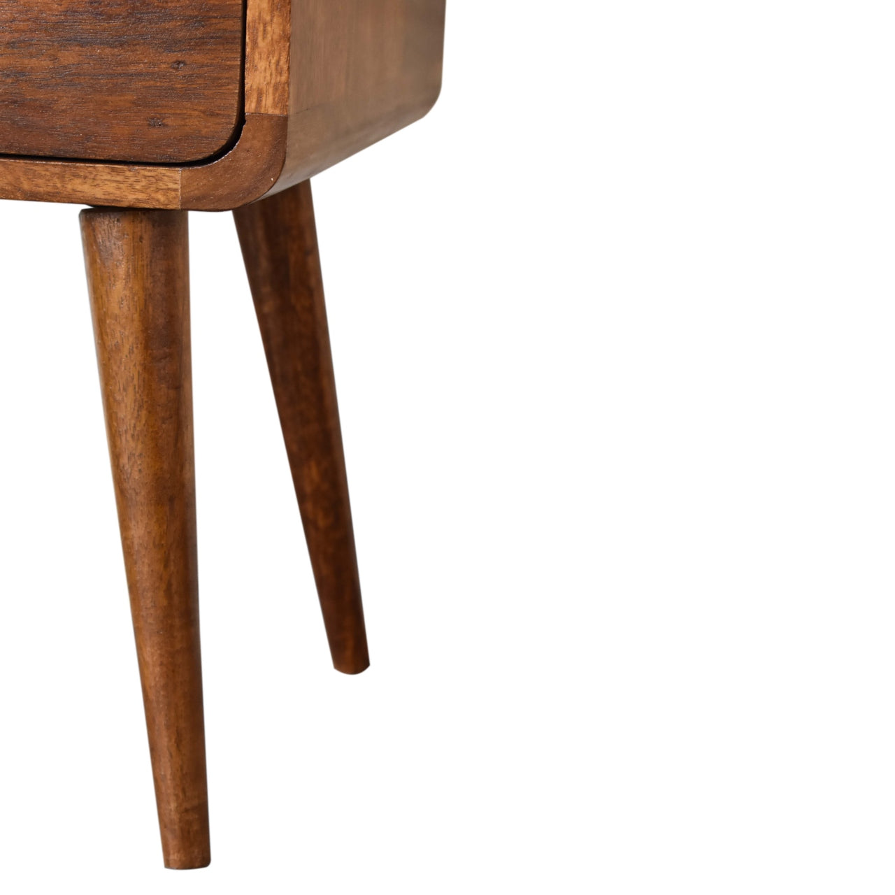 Mini Chestnut Curved Bedside Table - Luxe Home Comforts