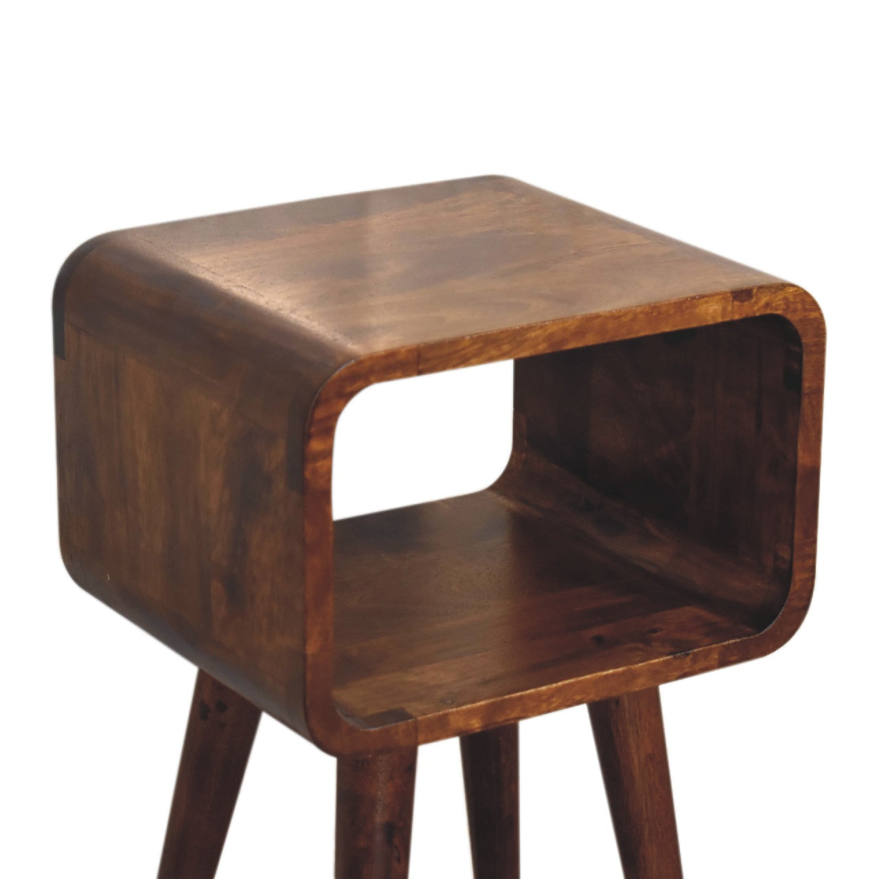 Mini Chestnut Curved Open Bedside Table - Luxe Home Comforts