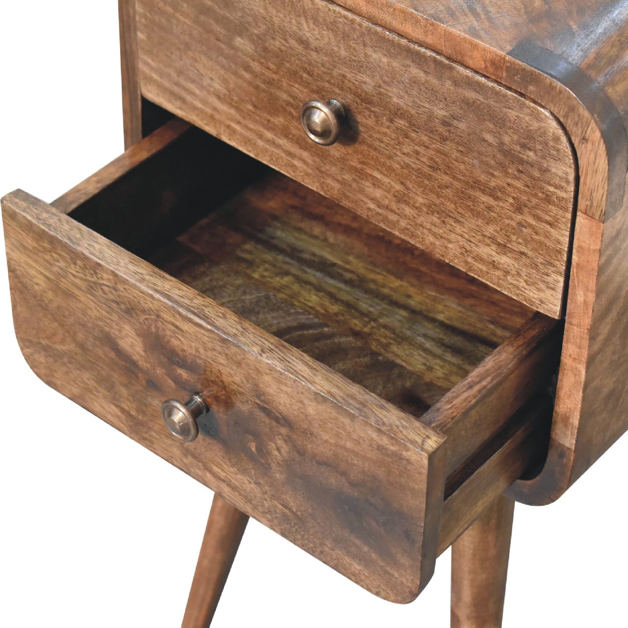 Mini Curved Grey Washed Bedside Table - Luxe Home Comforts