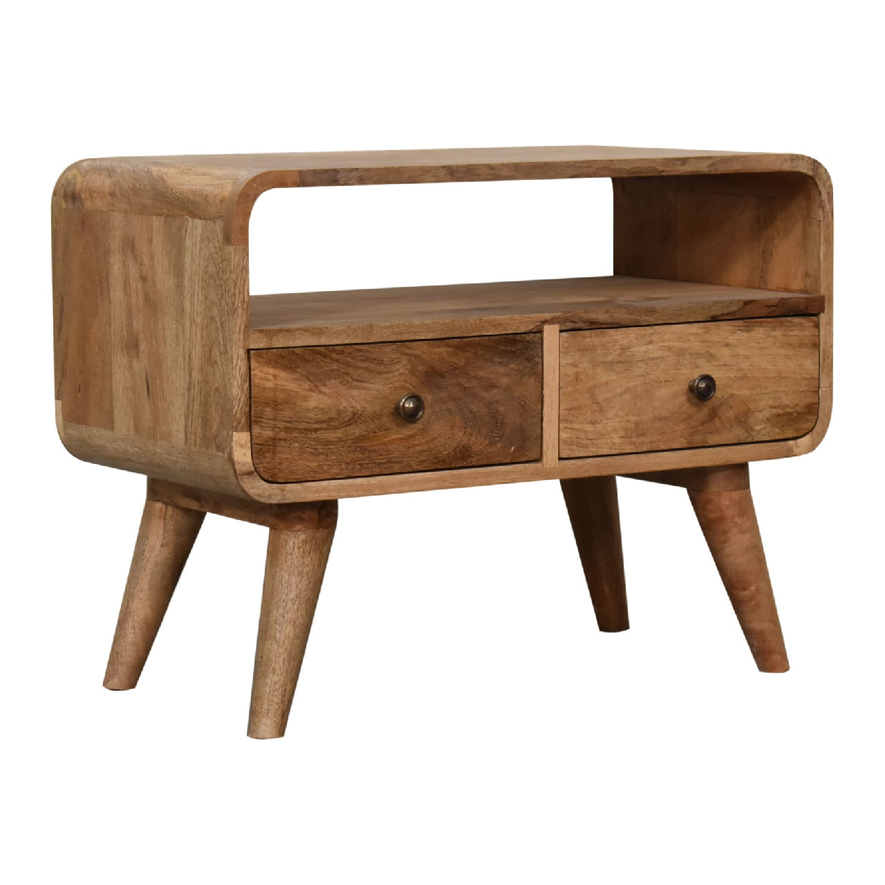 Mini Curved Oak-ish Media Unit - Luxe Home Comforts