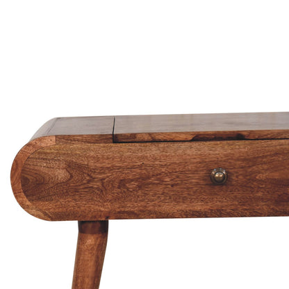 Mini Honey Caramel Dressing Table with Foldable Mirror - Luxe Home Comforts