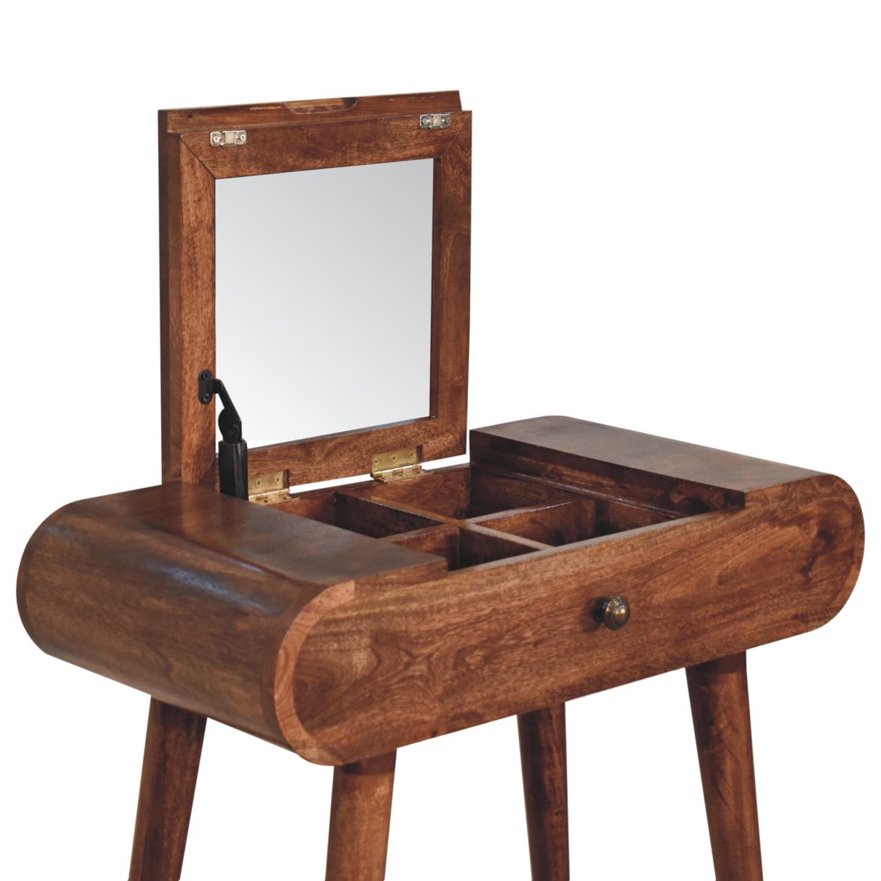 Mini Honey Caramel Dressing Table with Foldable Mirror - Luxe Home Comforts