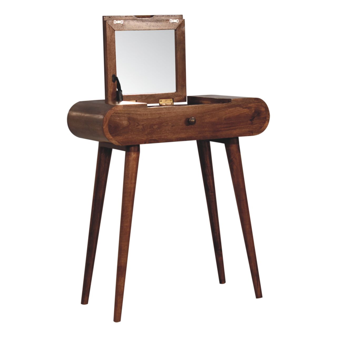 Mini Honey Caramel Dressing Table with Foldable Mirror - Luxe Home Comforts