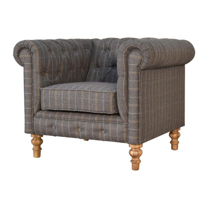 Pewter Tweed Chesterfield Armchair - Luxe Home Comforts