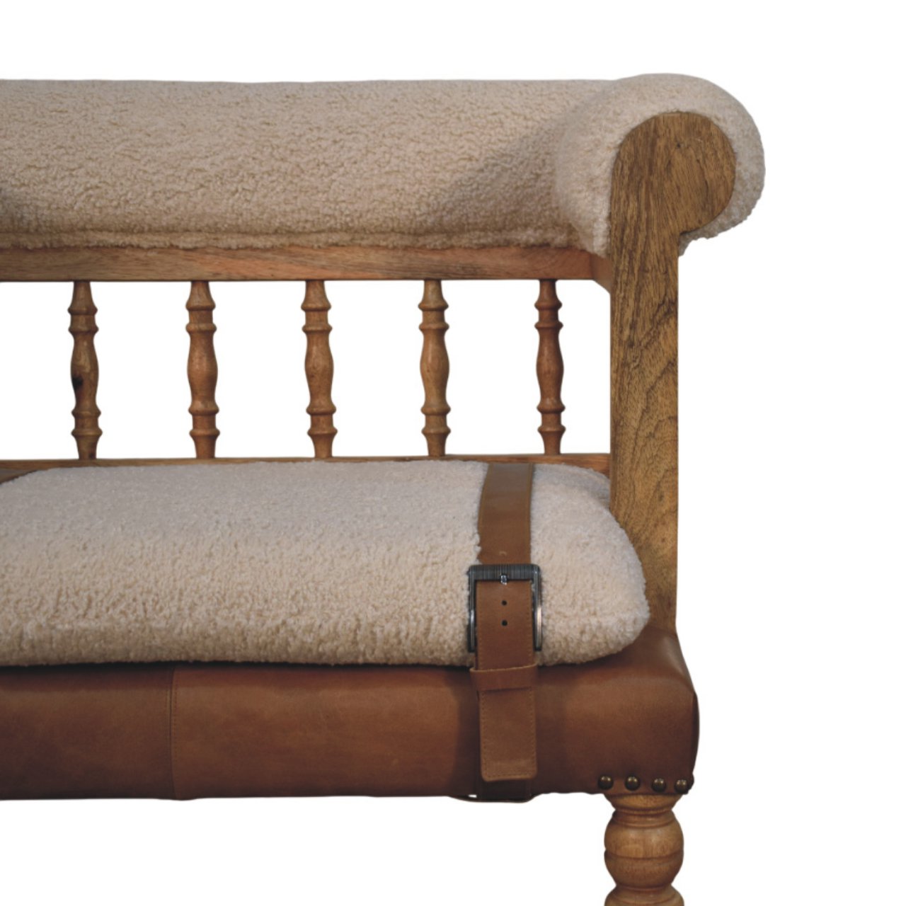 Strapped Hallway Boucle Bench - Luxe Home Comforts