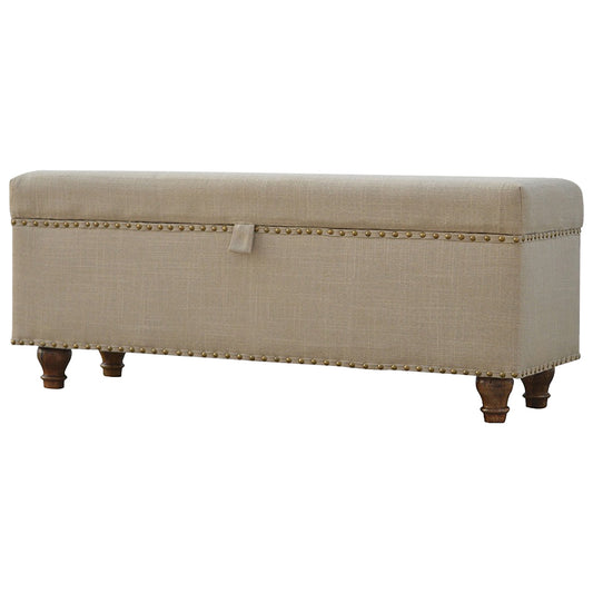 Studded Linen Lid-up Bench - Luxe Home Comforts