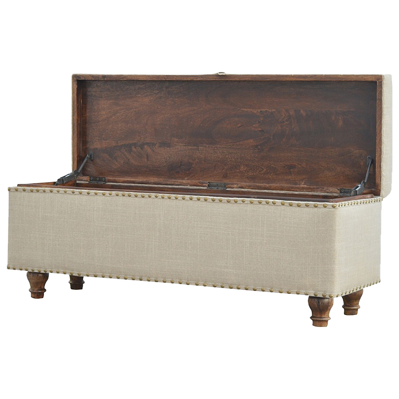 Studded Linen Lid-up Bench - Luxe Home Comforts