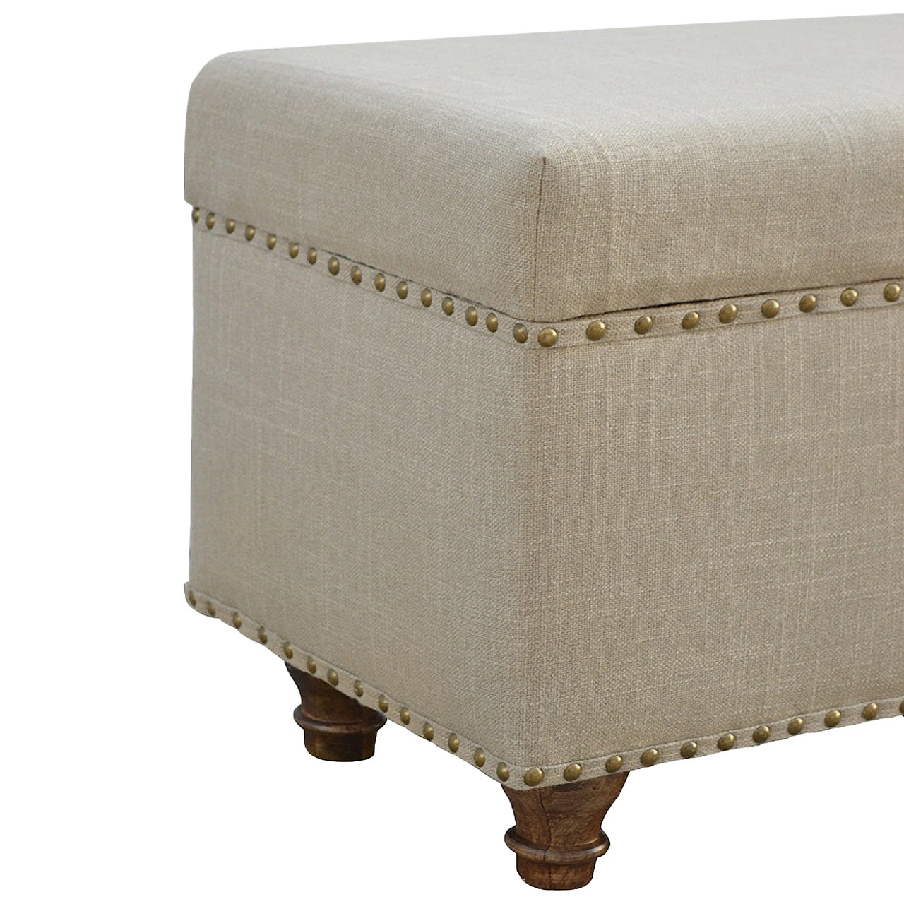 Studded Linen Lid-up Bench - Luxe Home Comforts