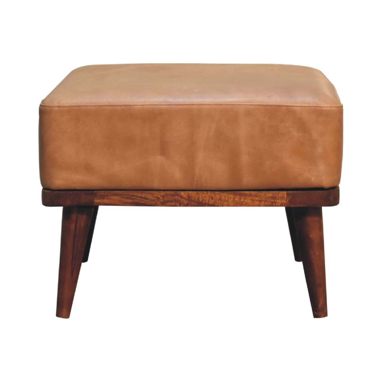 Tan Buffalo Leather Tan Footstool - Luxe Home Comforts
