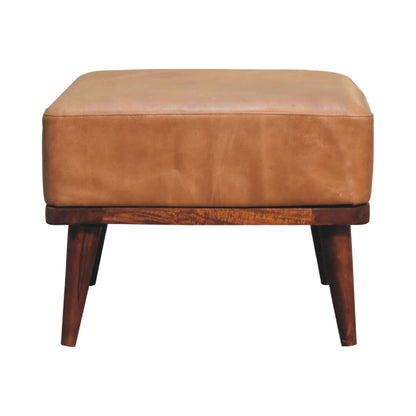 Tan Buffalo Leather Tan Footstool - Luxe Home Comforts