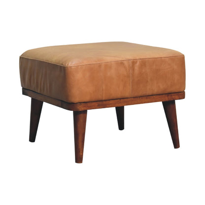 Tan Buffalo Leather Tan Footstool - Luxe Home Comforts