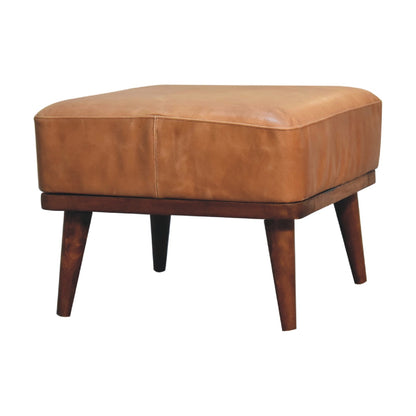 Tan Buffalo Leather Tan Footstool - Luxe Home Comforts