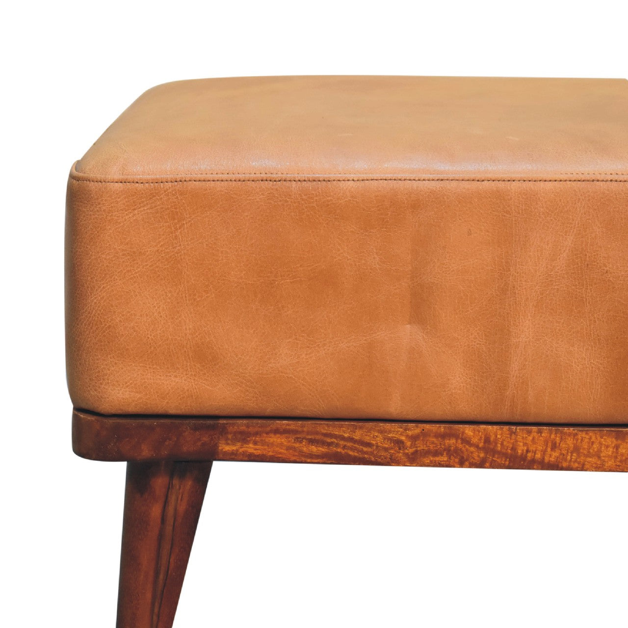 Tan Buffalo Leather Tan Footstool - Luxe Home Comforts