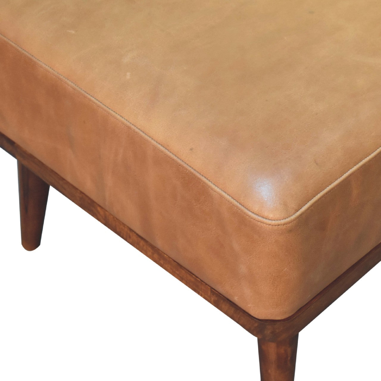 Tan Buffalo Leather Tan Footstool - Luxe Home Comforts