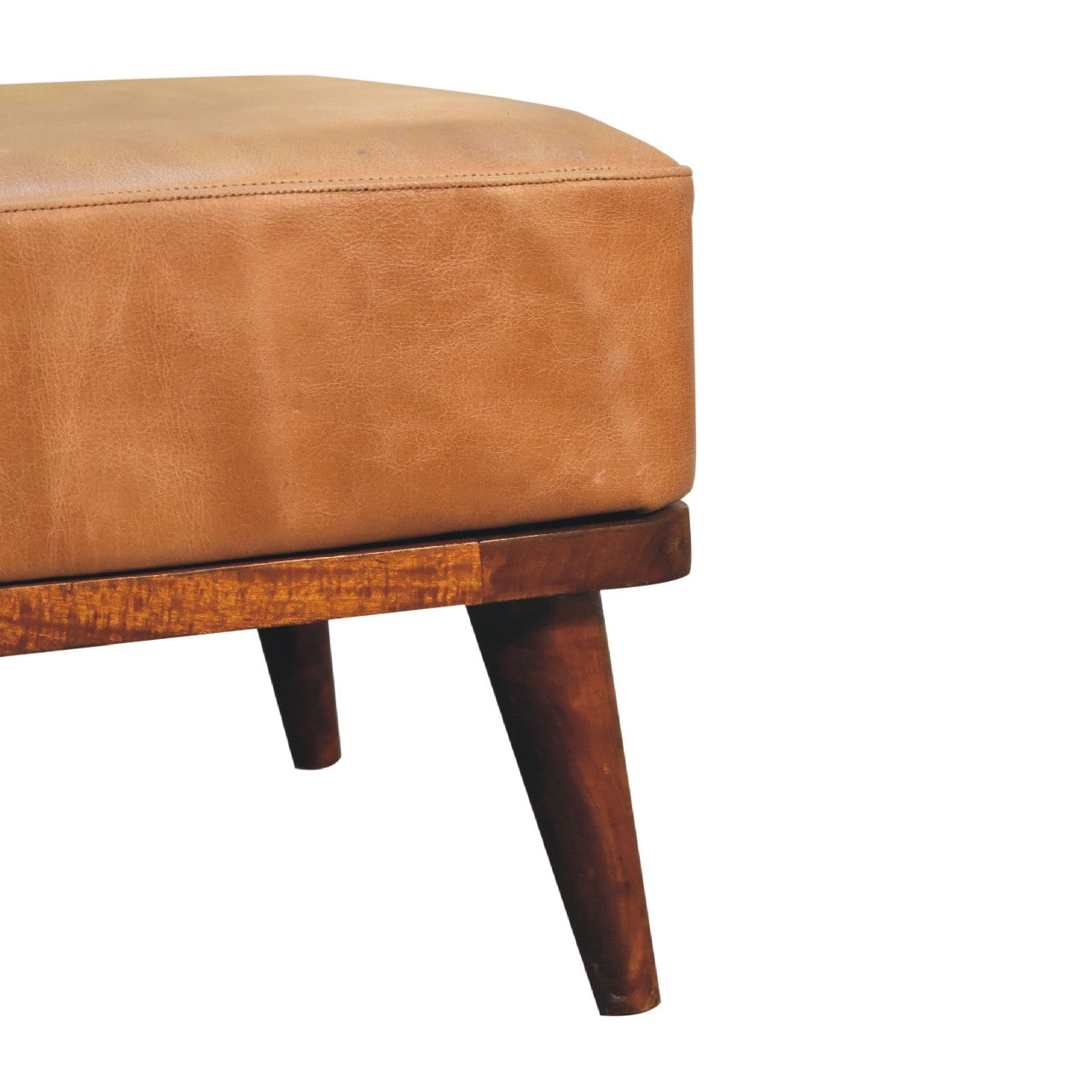 Tan Buffalo Leather Tan Footstool - Luxe Home Comforts