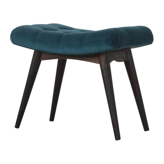 Teal Cotton Velvet Curved Bench - Luxe Home Comforts