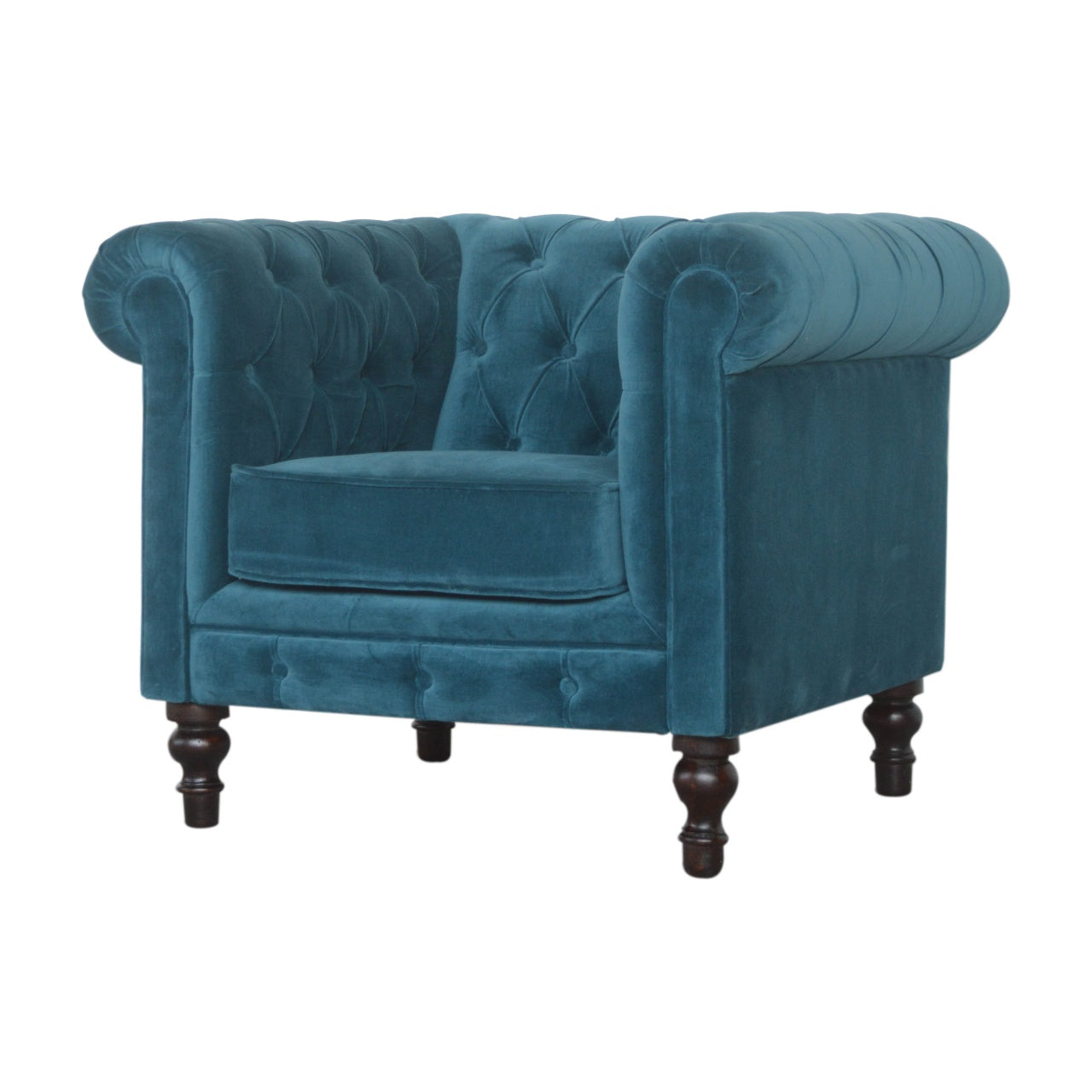 Teal Velvet Chesterfield Armchair - Luxe Home Comforts