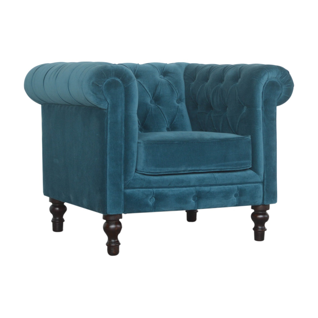 Teal Velvet Chesterfield Armchair - Luxe Home Comforts