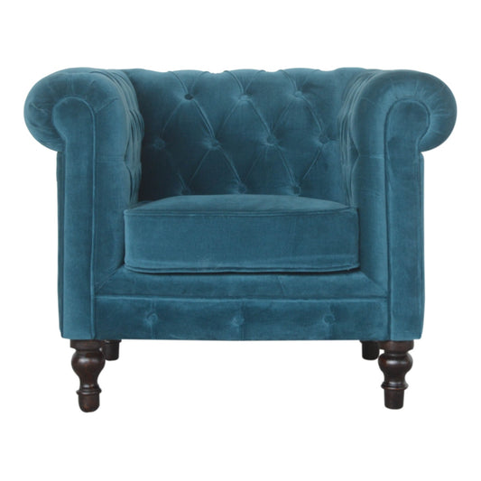 Teal Velvet Chesterfield Armchair - Luxe Home Comforts