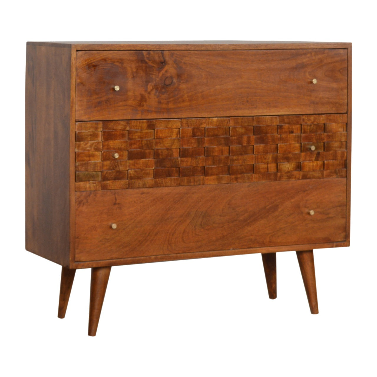 Tile Carved Chestnut Chest Of Drawers - Luxe Home Comforts