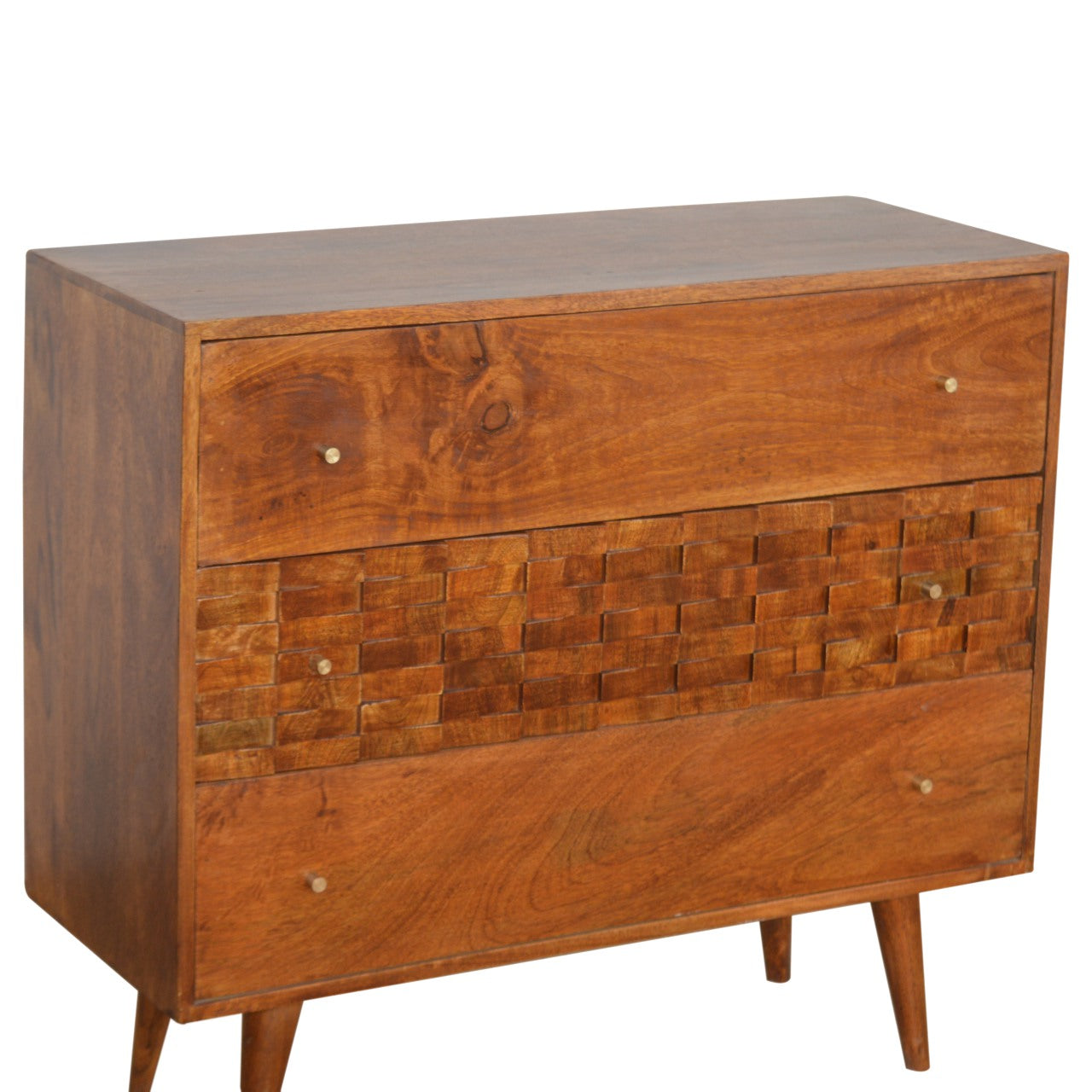 Tile Carved Chestnut Chest Of Drawers - Luxe Home Comforts