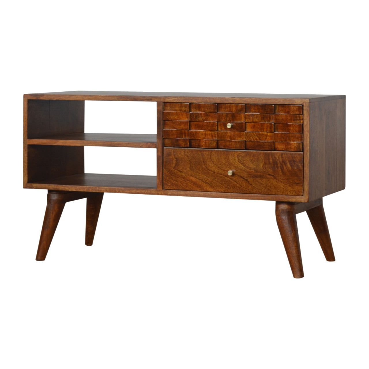 Tile Carved Chestnut TV Unit - Luxe Home Comforts