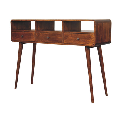 Triple Curved Chestnut Console Table - Luxe Home Comforts