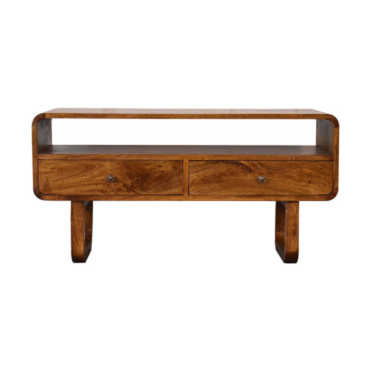U-Shape Curve Chestnut Media Unit - Luxe Home Comforts