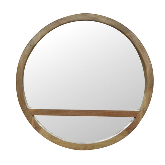 Wooden Round Mirror with 1 Shelf - Luxe Home Comforts
