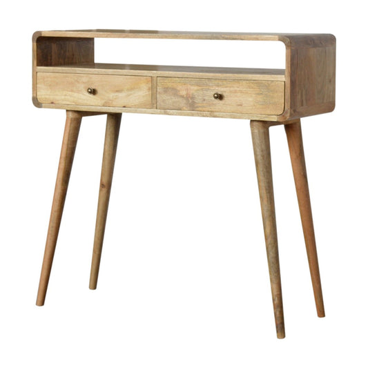 Curved Oak-ish Console Table - Luxe Home Comforts