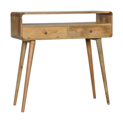 Curved Oak-ish Console Table - Luxe Home Comforts