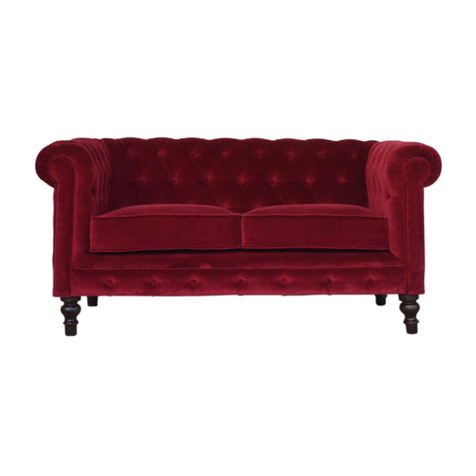 Wine Red Velvet Chesterfield Sofa - Luxe Home Comforts