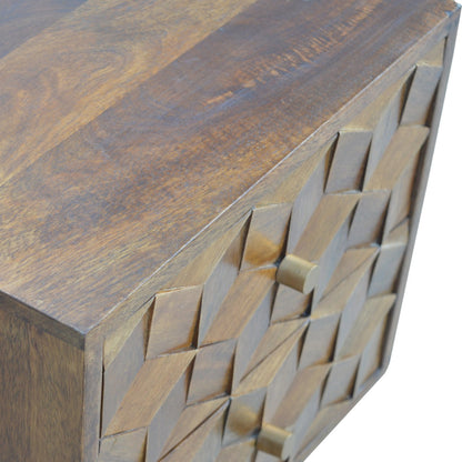 Chestnut Cube Carved Bedside Table