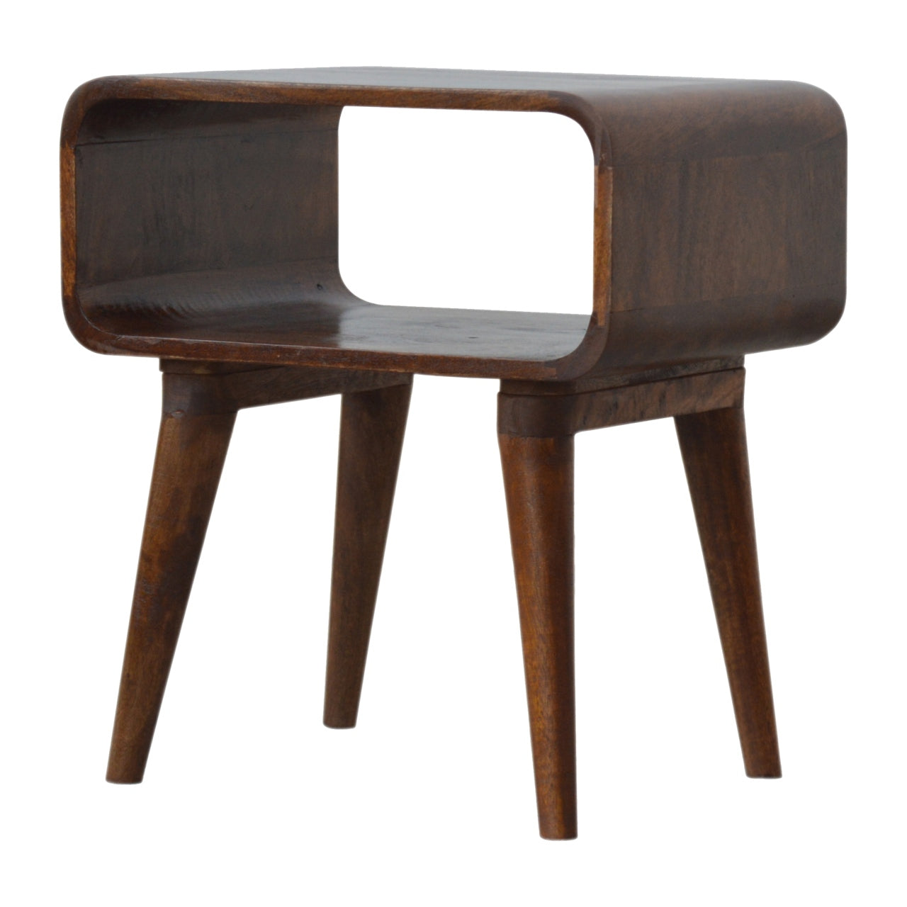 Curved Open Chestnut Bedside Table