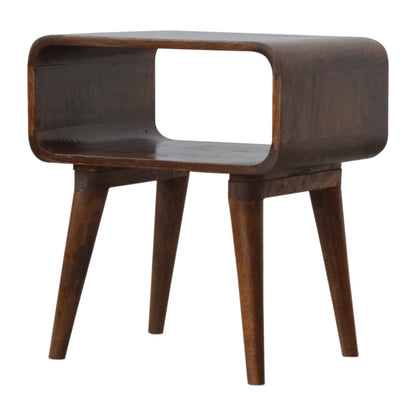 Curved Open Chestnut Bedside Table