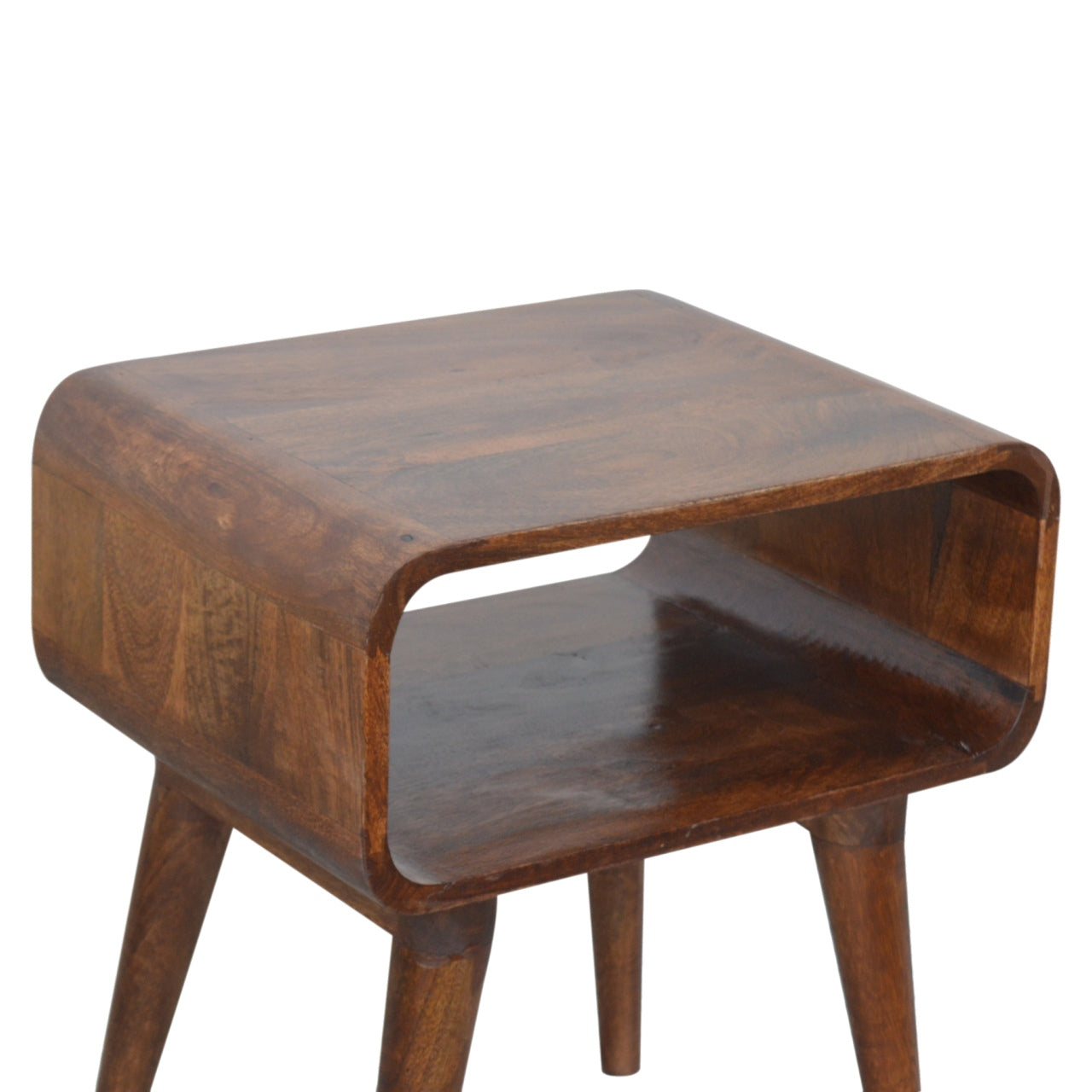 Curved Open Chestnut Bedside Table