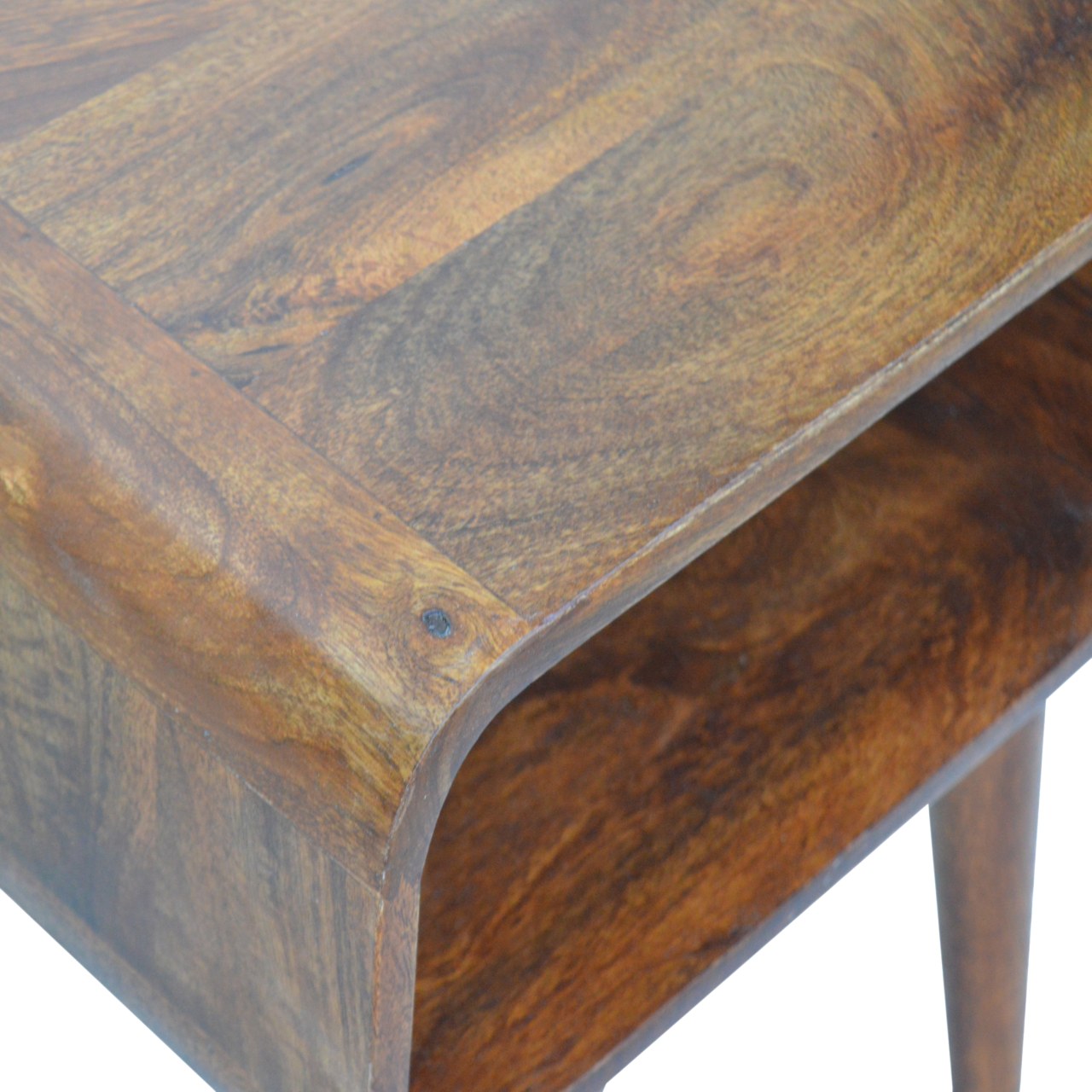 Curved Open Chestnut Bedside Table