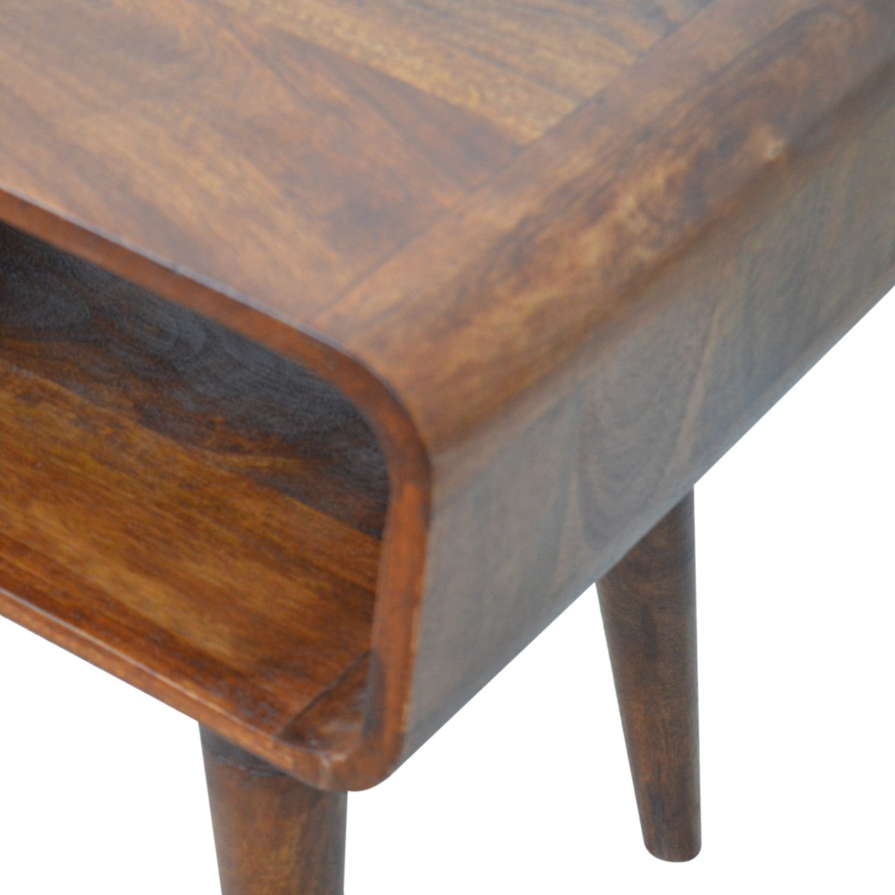 Curved Open Chestnut Bedside Table